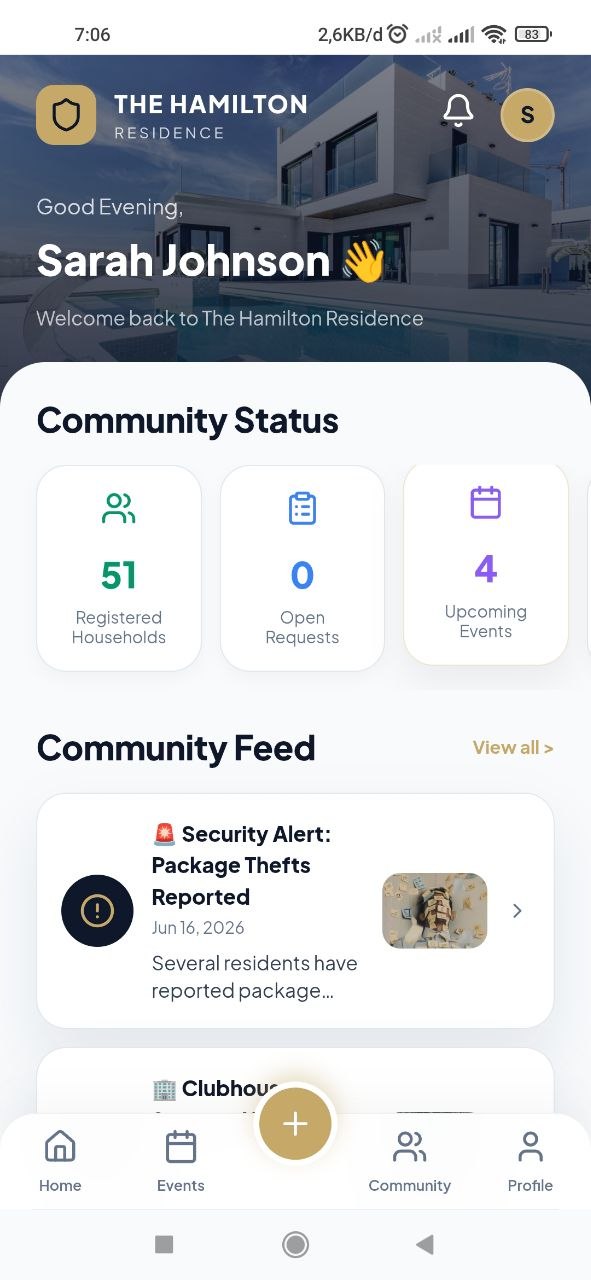 Resident Dashboard Home Screen