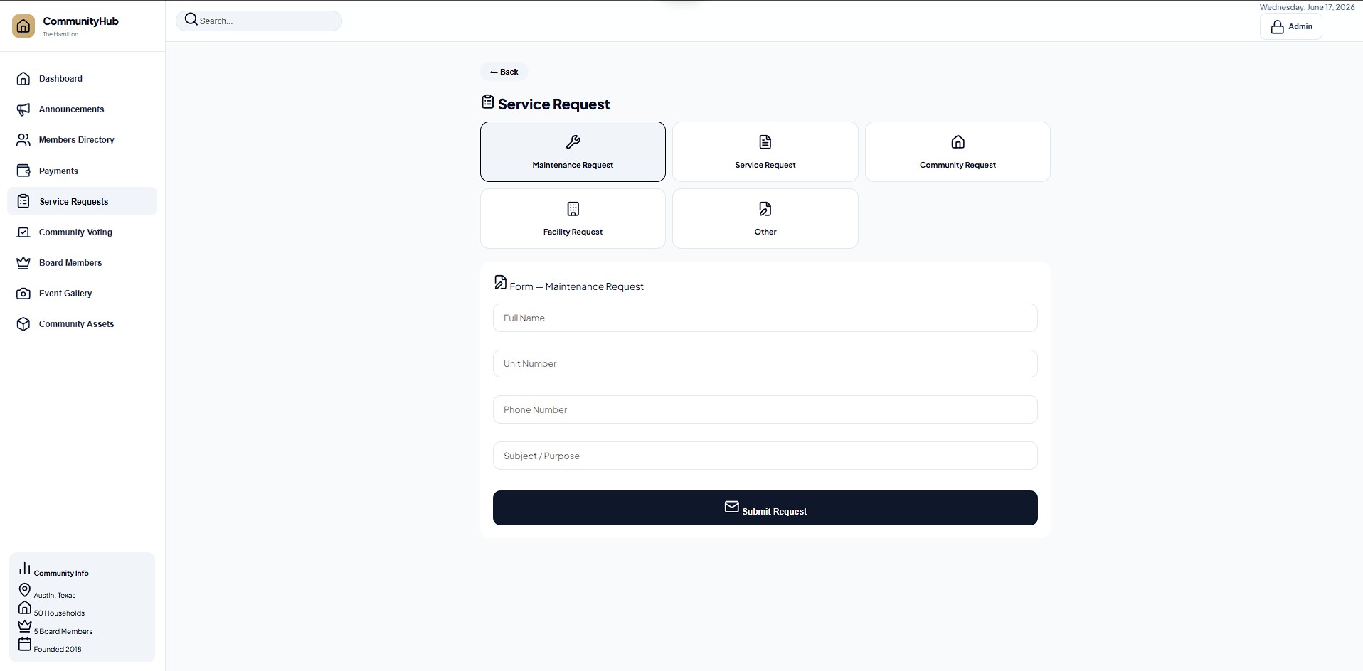 Service Requests Desktop Panel
